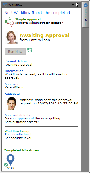 workflow approval process status panel