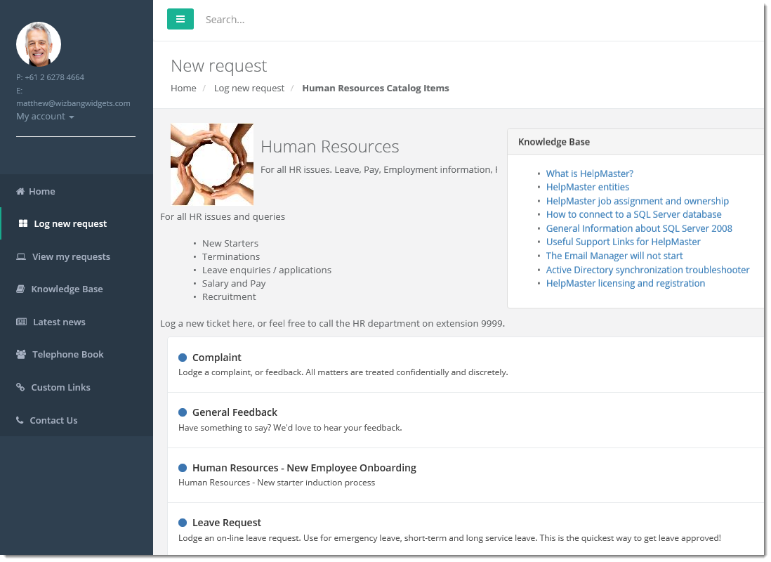 Human Resources Web Portal for staff requests